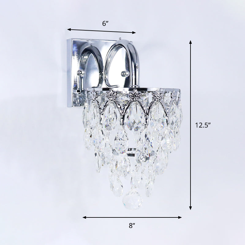 Sikunuo | Polished Chrome LED Wall Light Modern Crystal Hanging Wall Light with Curved Arm