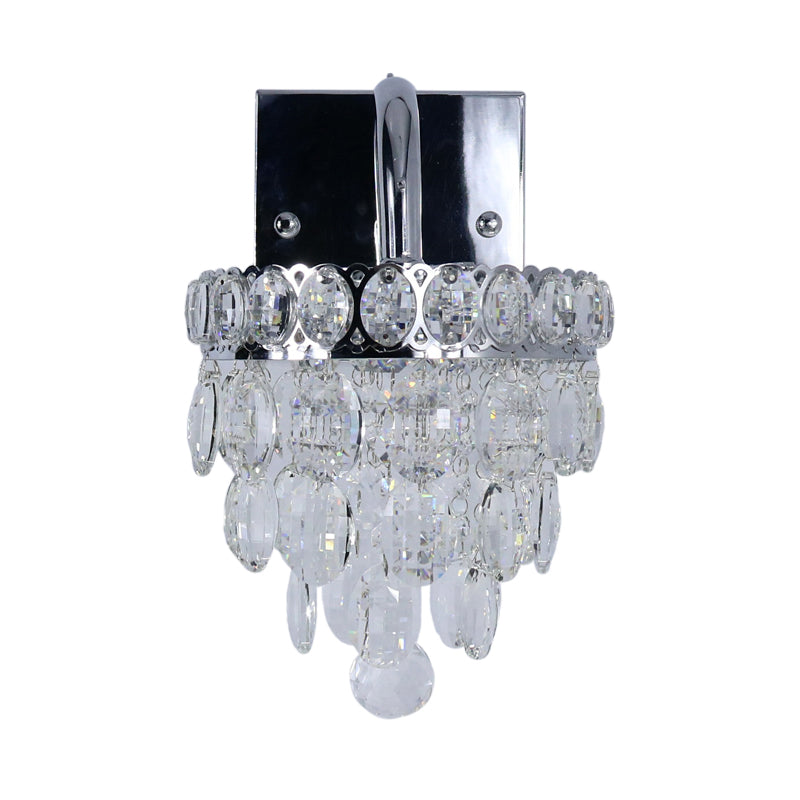 Sikunuo | Fringe LED Wall Lighting Ideas Modern Chrome Faceted Crystal Wall Lamp with Scroll Arm