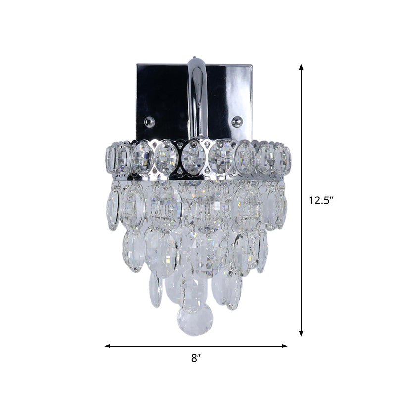 Sikunuo | Fringe LED Wall Lighting Ideas Modern Chrome Faceted Crystal Wall Lamp with Scroll Arm