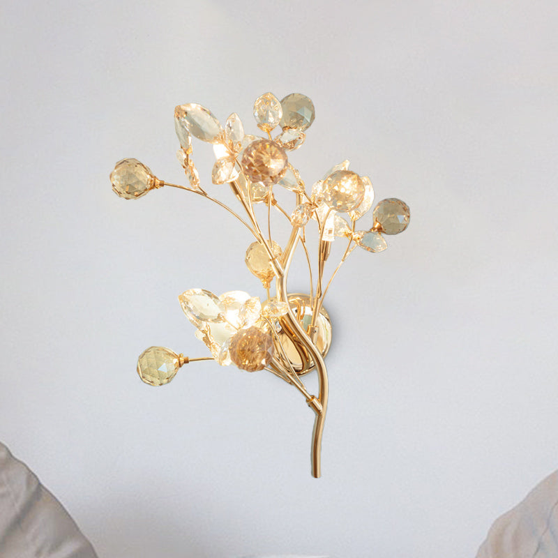 Sikunuo | Faceted Crystal Gold Wall Light Branch 3 Heads Modernism Wall Lighting Fixture