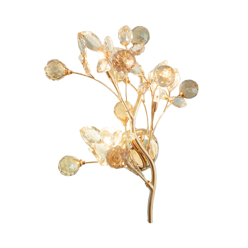 Sikunuo | Faceted Crystal Gold Wall Light Branch 3 Heads Modernism Wall Lighting Fixture