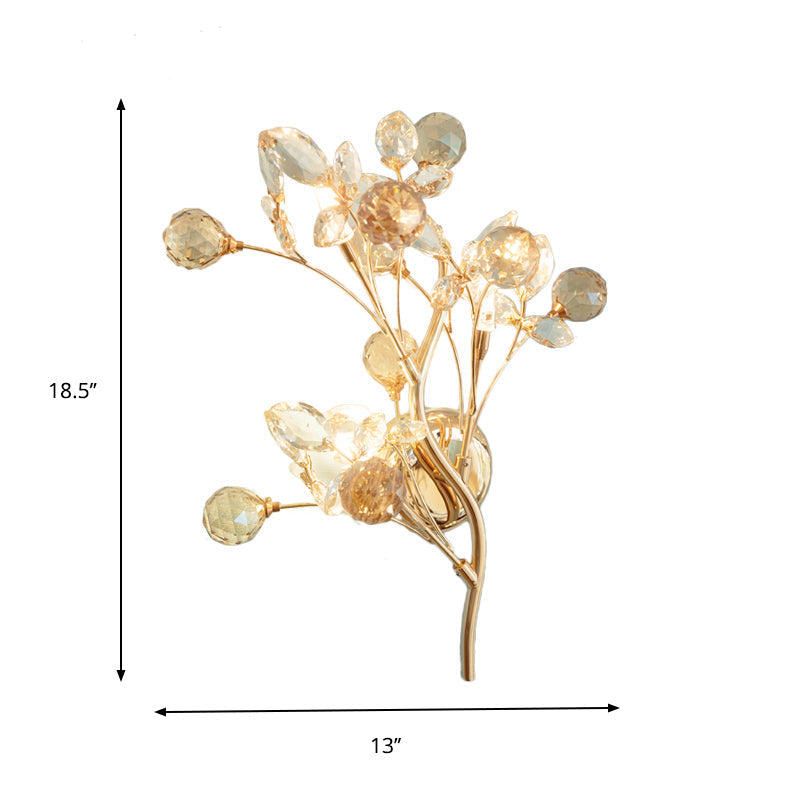 Sikunuo | Faceted Crystal Gold Wall Light Branch 3 Heads Modernism Wall Lighting Fixture
