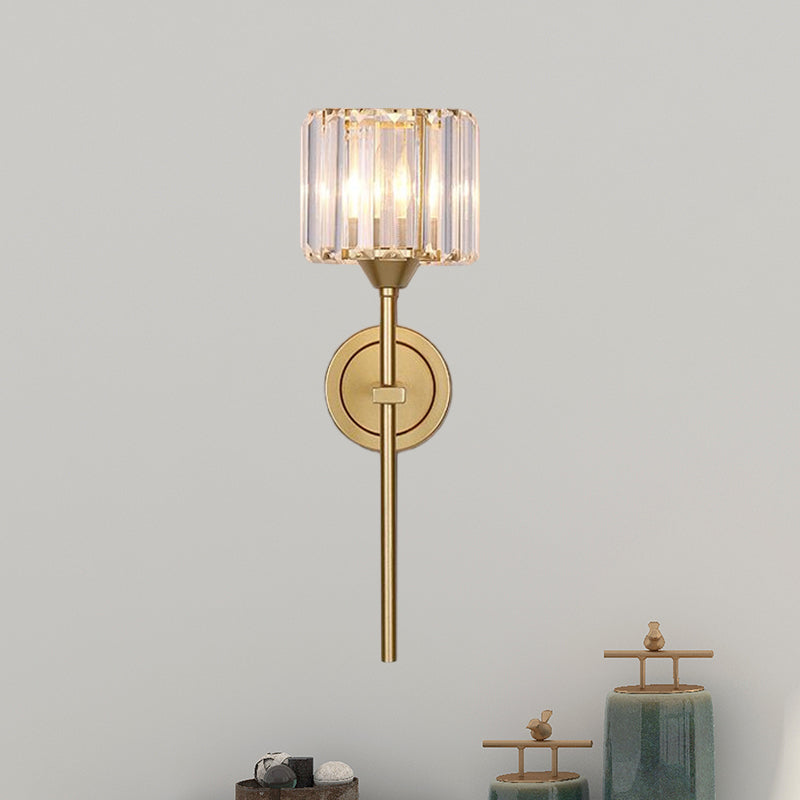Sikunuo | Simplicity Cylindrical Wall Lamp 1 Head Clear Crystal Block Wall Lamp in Gold with Pencil Arm