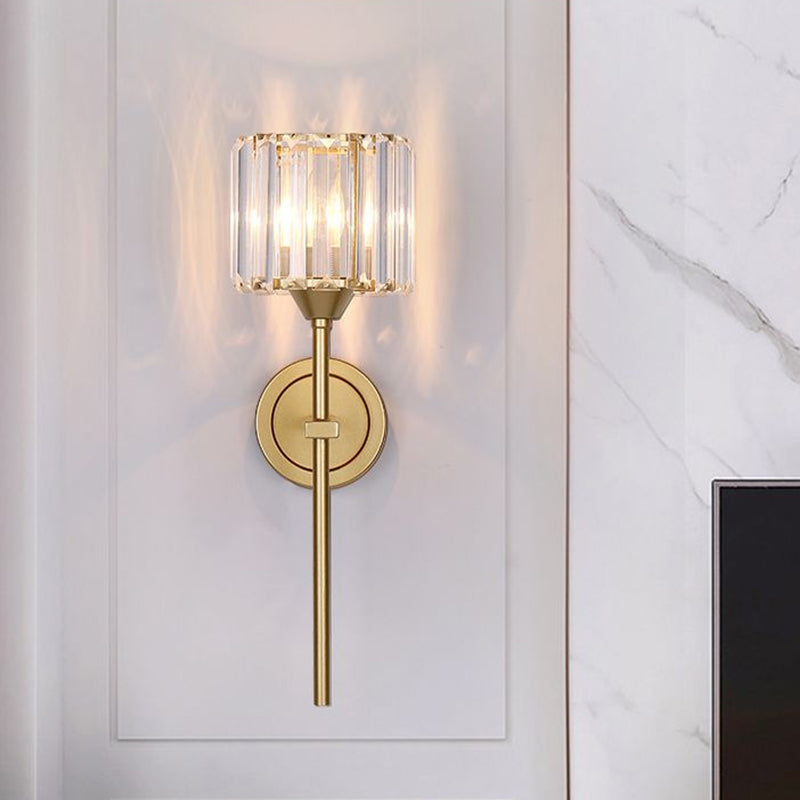 Sikunuo | Simplicity Cylindrical Wall Lamp 1 Head Clear Crystal Block Wall Lamp in Gold with Pencil Arm