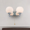 Sikunuo | Cream Glass Global Wall Mount Light Modern 2-Head Chrome Wall Sconce with Pull Chain