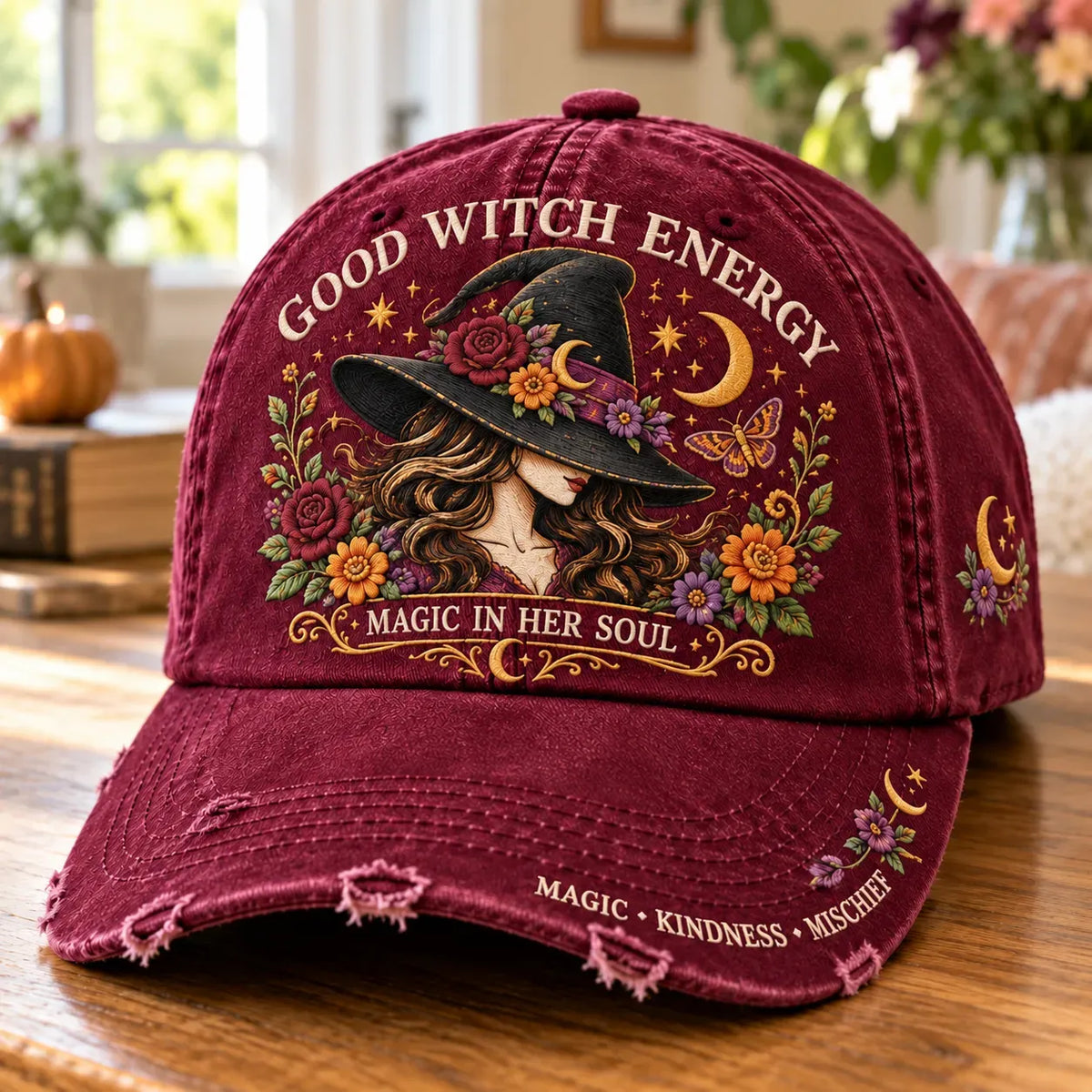 Good Witch Energy Floral Witch Baseball Cap