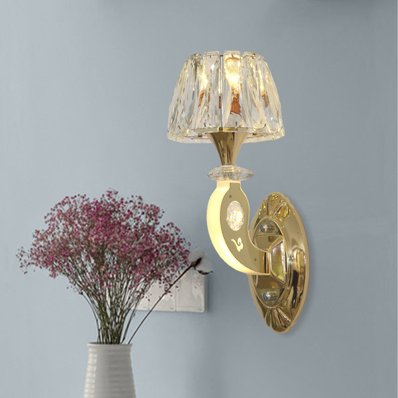 Sikunuo | 1-Bulb Wall Lamp Simple Conical Clear Crystal Block Wall Mounted Light Fixture in Gold