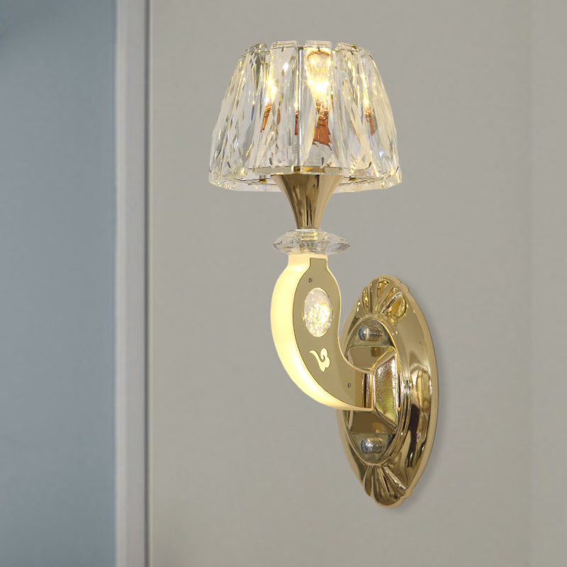 Sikunuo | 1-Bulb Wall Lamp Simple Conical Clear Crystal Block Wall Mounted Light Fixture in Gold