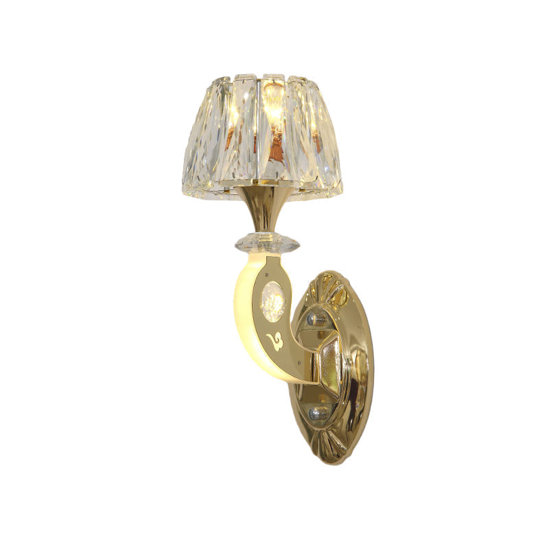 Sikunuo | 1-Bulb Wall Lamp Simple Conical Clear Crystal Block Wall Mounted Light Fixture in Gold