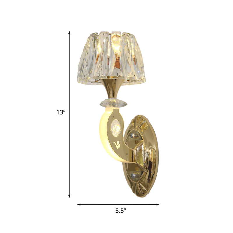 Sikunuo | 1-Bulb Wall Lamp Simple Conical Clear Crystal Block Wall Mounted Light Fixture in Gold