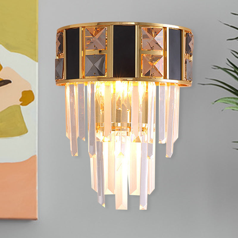 Sikunuo | Black and gold staggered wall light Simplicity Clear K9 crystals 3 heads living room wall light