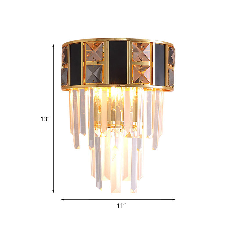 Sikunuo | Black and gold staggered wall light Simplicity Clear K9 crystals 3 heads living room wall light