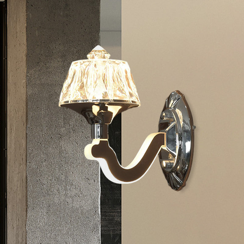 Sikunuo | Clear Crystal Chrome Wall Light Narrow 1/2-Bulb Modern Wall Light with Illuminated Arm