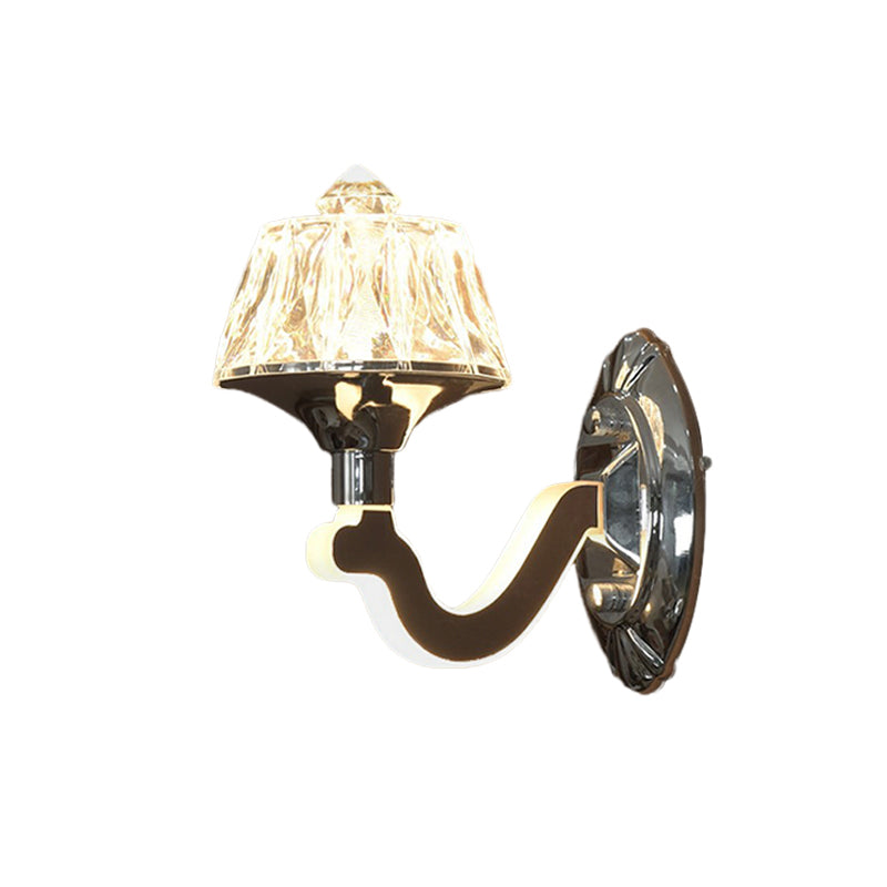 Sikunuo | Clear Crystal Chrome Wall Light Narrow 1/2-Bulb Modern Wall Light with Illuminated Arm