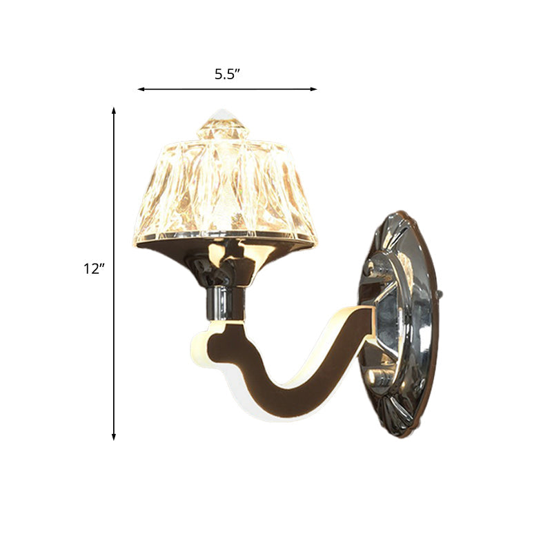 Sikunuo | Clear Crystal Chrome Wall Light Narrow 1/2-Bulb Modern Wall Light with Illuminated Arm