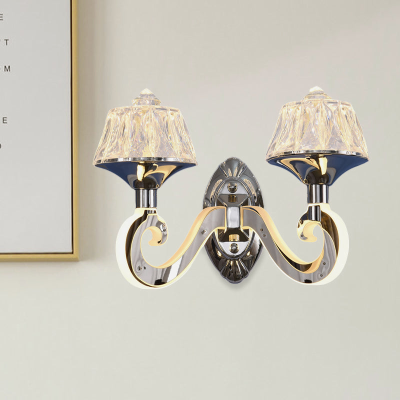 Sikunuo | Clear Crystal Chrome Wall Light Narrow 1/2-Bulb Modern Wall Light with Illuminated Arm