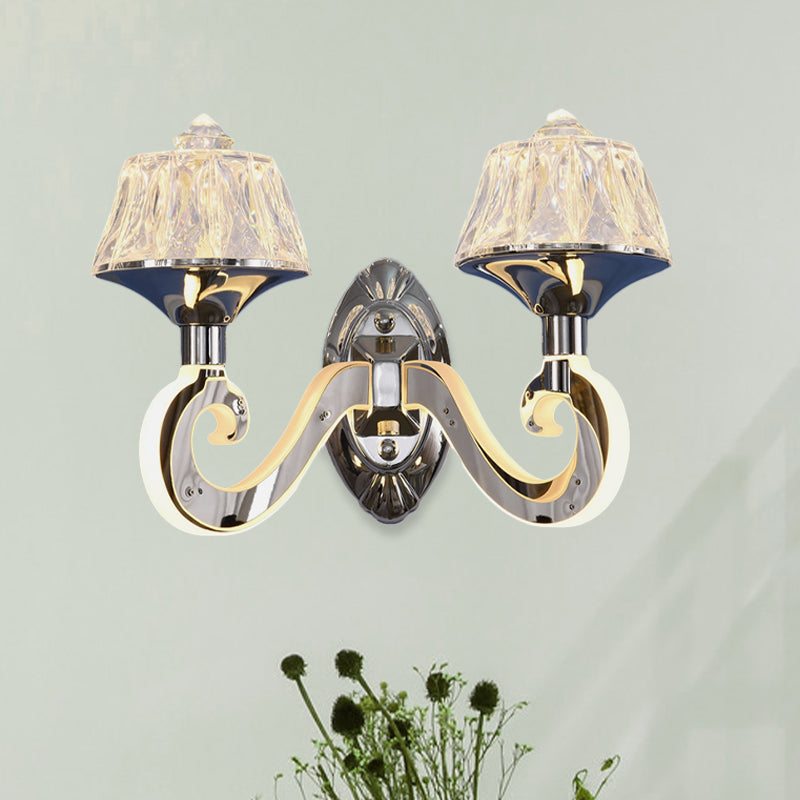 Sikunuo | Clear Crystal Chrome Wall Light Narrow 1/2-Bulb Modern Wall Light with Illuminated Arm