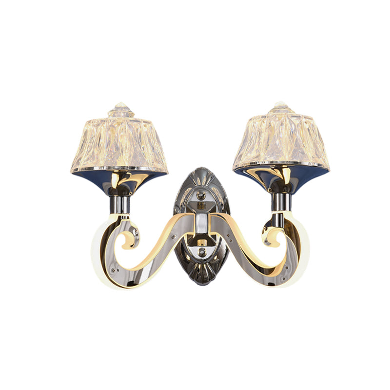 Sikunuo | Clear Crystal Chrome Wall Light Narrow 1/2-Bulb Modern Wall Light with Illuminated Arm