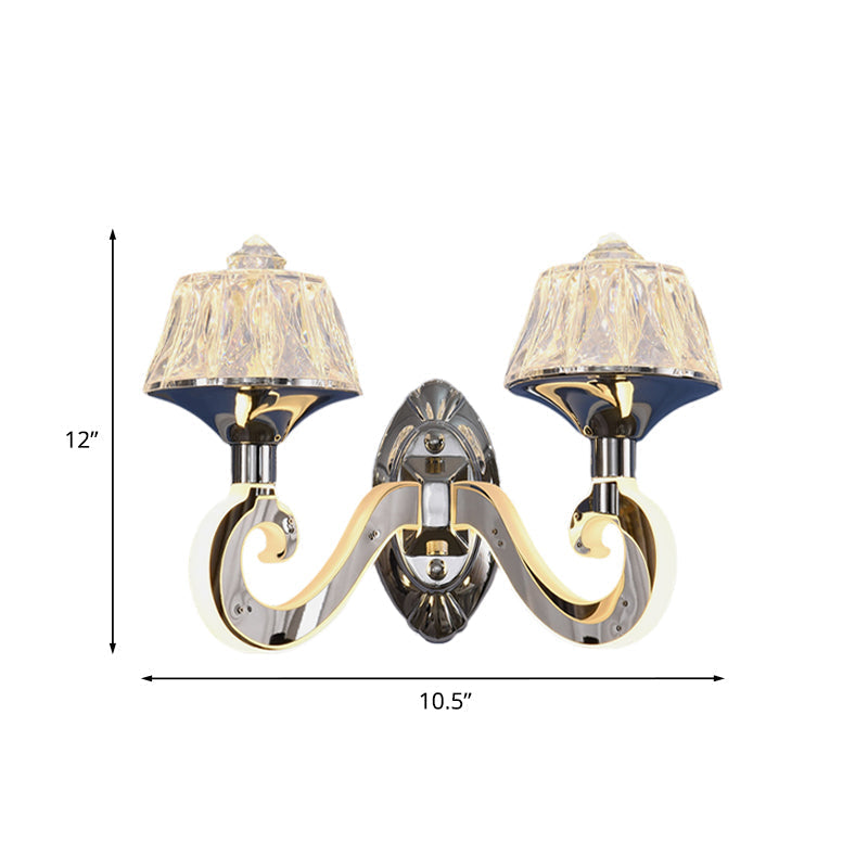 Sikunuo | Clear Crystal Chrome Wall Light Narrow 1/2-Bulb Modern Wall Light with Illuminated Arm