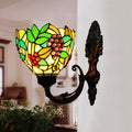 Sikunuo | Tiffany Bowl Wall Lamp 1 Head Etched Glass Grape Pattern Wall Mount Lamp in Green and White/Black