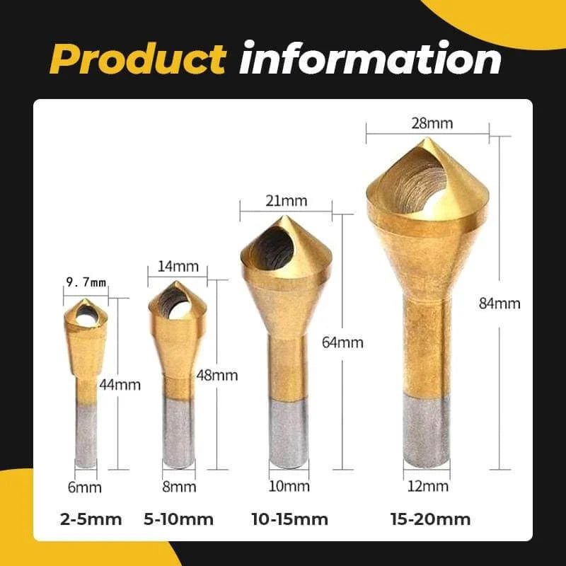 Sikunuo | Titanium Coated Countersink Chamfer Tool（4 PCS）