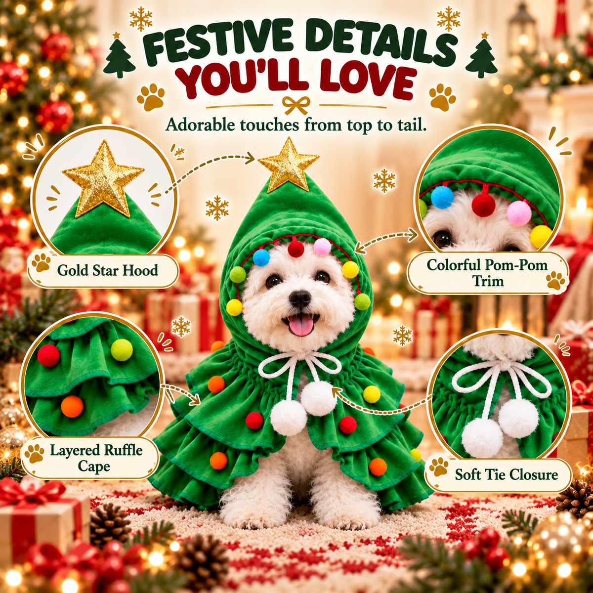 🎄Christmas Tree Pet Costume for Dogs & Cats – Festive Holiday Outfit