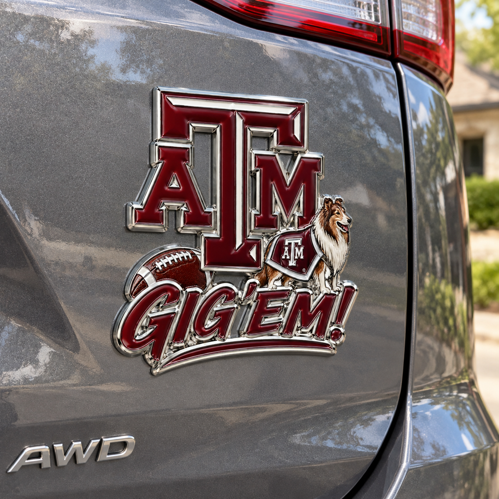 Gig 'em! Car Emblem Metal Badge