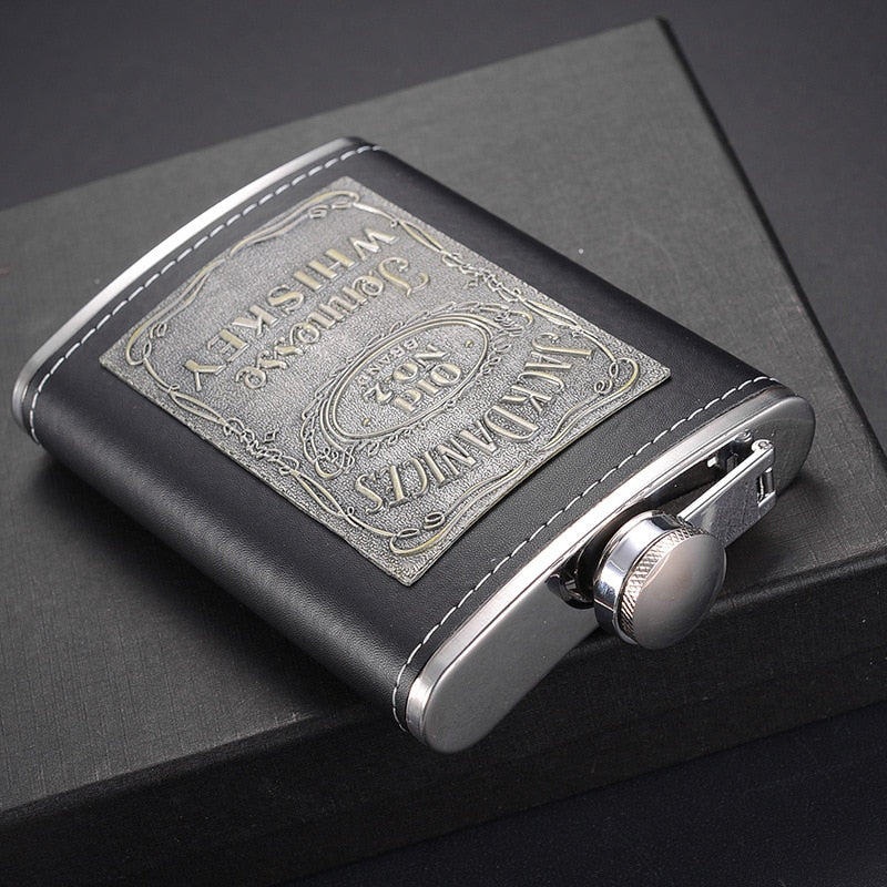 Sikunuo | 8oz Whisky Bottle made of Stainless Steel Alcohol Funnel Hip Flask Embroidered Golden Silk Fabric Packaging Gift Box Set