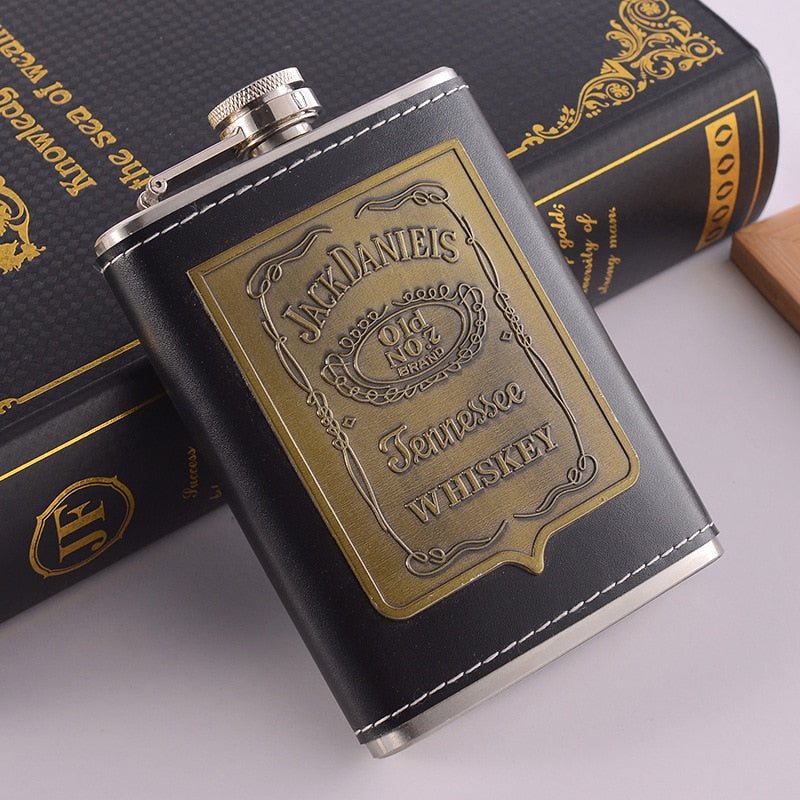 Sikunuo | 8oz Whisky Bottle made of Stainless Steel Alcohol Funnel Hip Flask Embroidered Golden Silk Fabric Packaging Gift Box Set