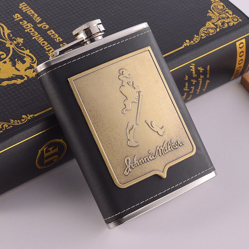 Sikunuo | 8oz Whisky Bottle made of Stainless Steel Alcohol Funnel Hip Flask Embroidered Golden Silk Fabric Packaging Gift Box Set