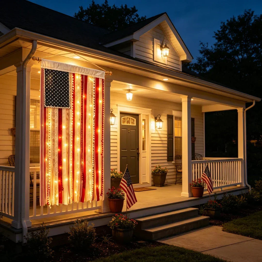 4 x 2.3 Ft Lighted Rag American Flag Banner - 🎆 USA 250th Celebration