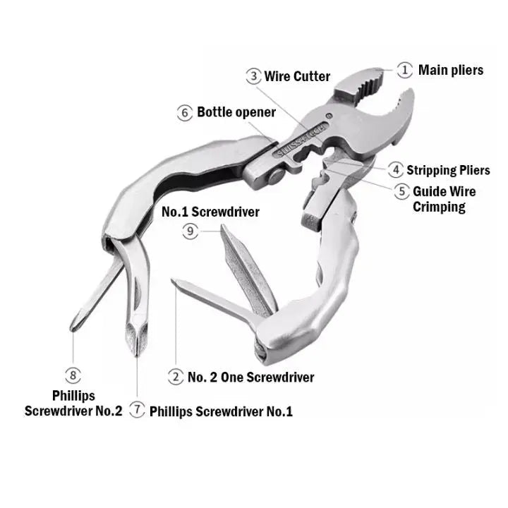 Sikunuo | 9-in-1 Stainless Steel Multi-Function Pliers – Compact & Versatile