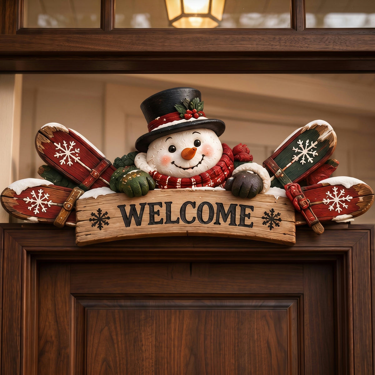 Winter Mountain Cabin Door Topper