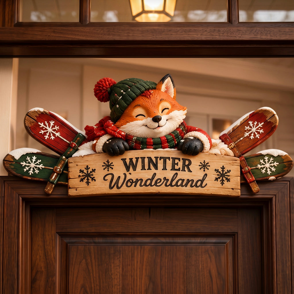 Winter Mountain Cabin Door Topper