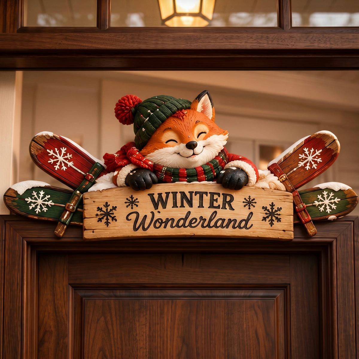 Winter Mountain Cabin Door Topper