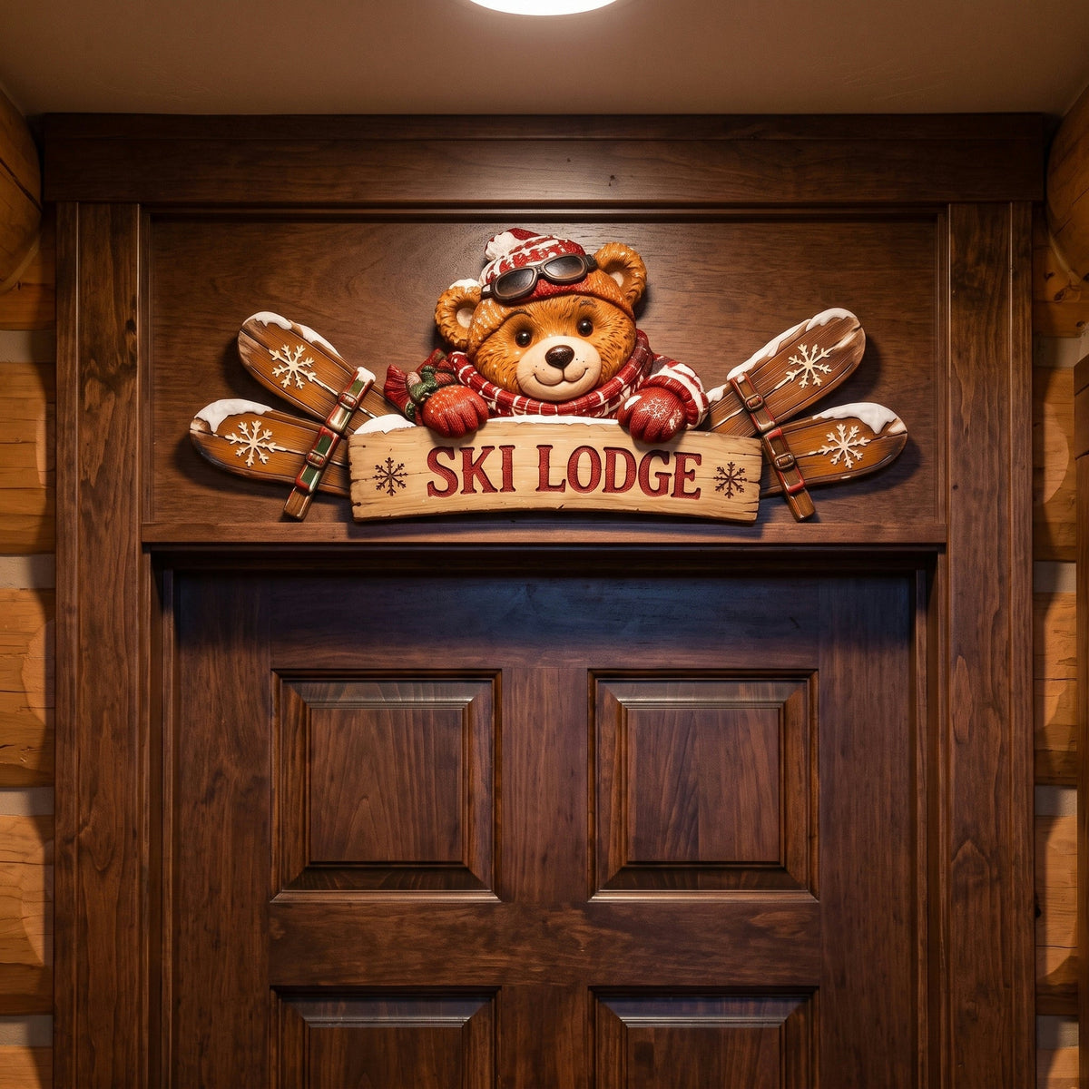 Winter Mountain Cabin Door Topper