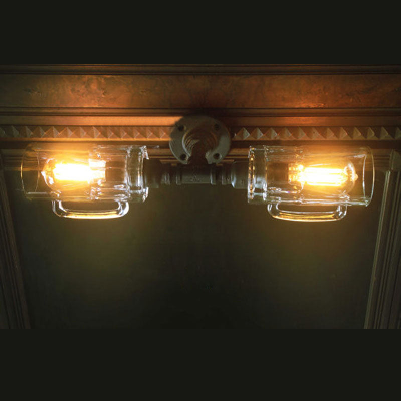 Sikunuo | Clear 2 Bulbs Wall Sconce Light Vintage Stylish Glass Beer Mug Wall Lighting Fixture for Bar