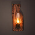 Sikunuo | Tear-shaped Clear Glass Wall Lamp Industrial Single Bulb Bedroom Wall Lamp with Wooden Backplate