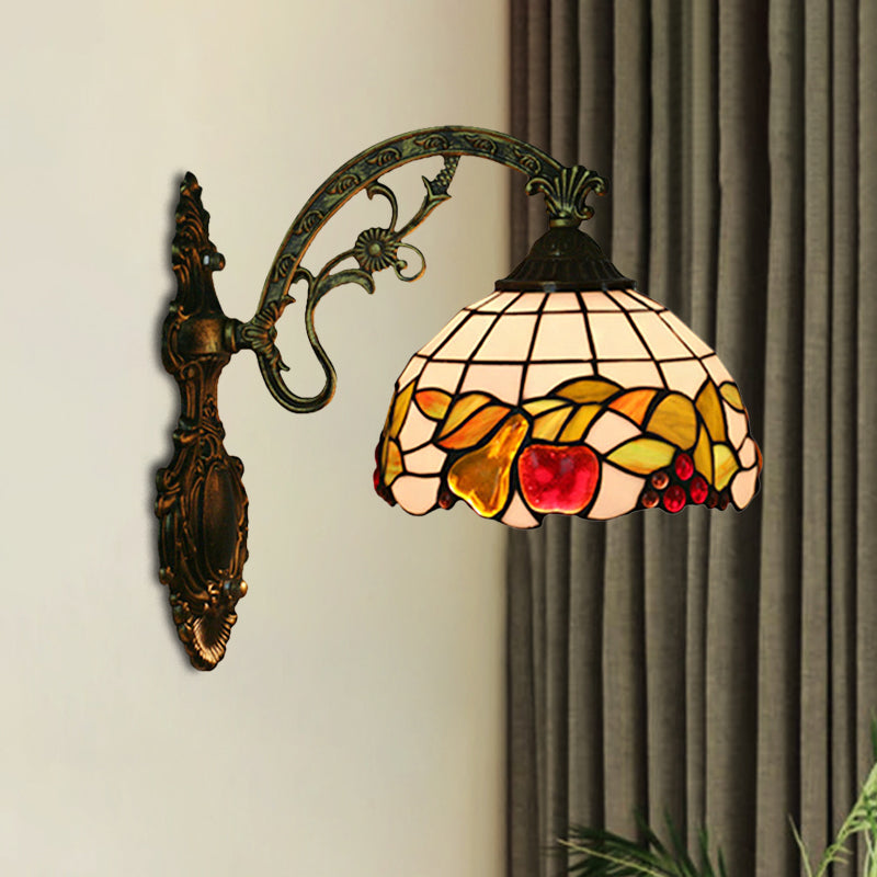 Sikunuo | Bowl Shade Wall Mounted Lamp Tiffany Hand Cut Glass 1 Light Bulb Bronze Wall Light with Fruit Pattern