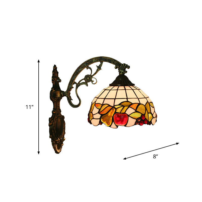 Sikunuo | Bowl Shade Wall Mounted Lamp Tiffany Hand Cut Glass 1 Light Bulb Bronze Wall Light with Fruit Pattern