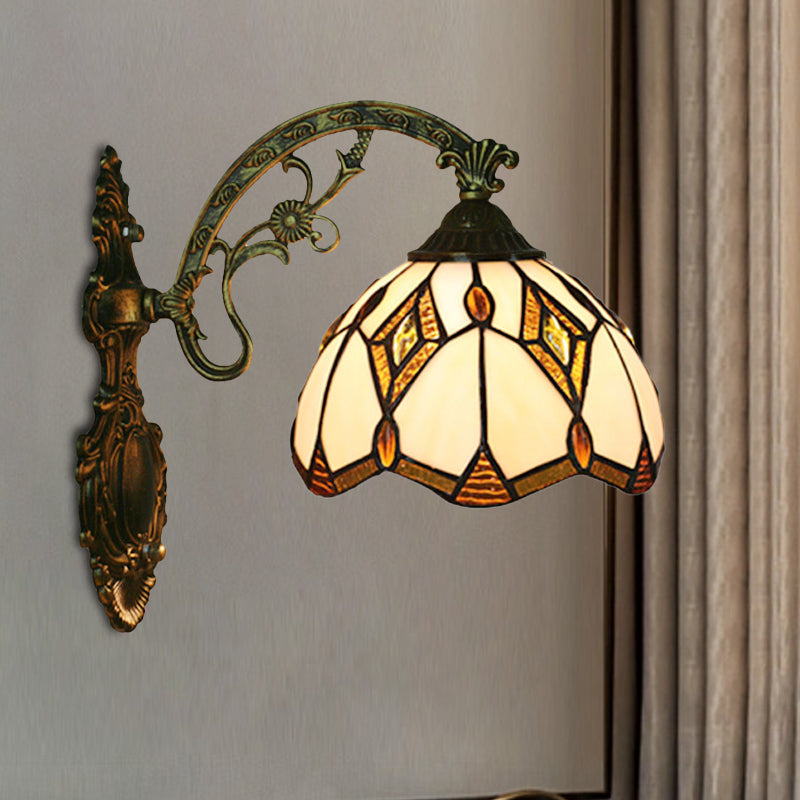 Sikunuo | Wave-Edge Bowl Wall Lamp 1-Light Tiffany Glass Crafts Wall Mount Light Fixture in Bronze