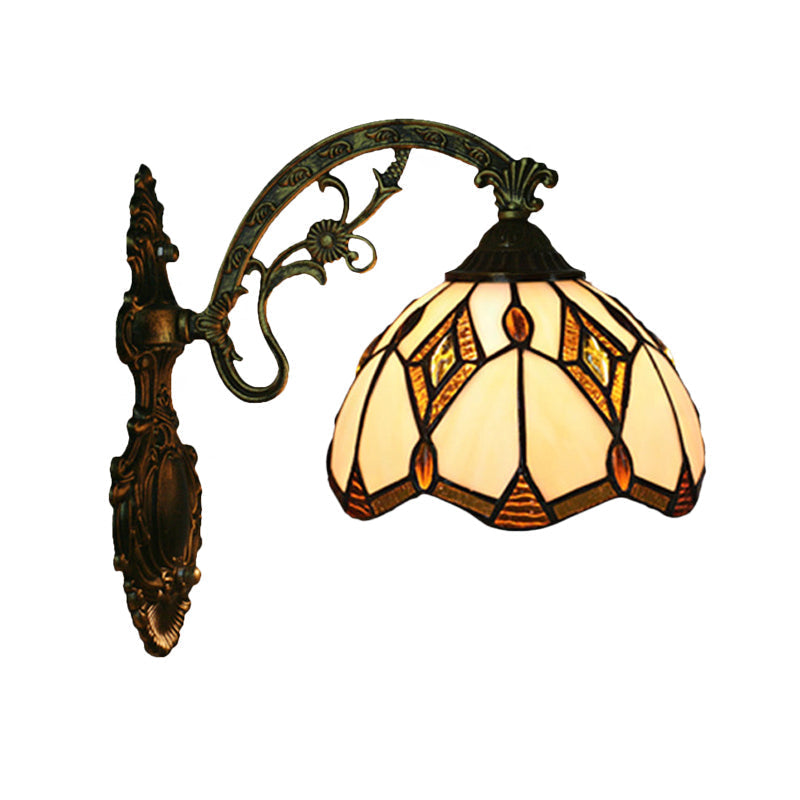 Sikunuo | Wave-Edge Bowl Wall Lamp 1-Light Tiffany Glass Crafts Wall Mount Light Fixture in Bronze