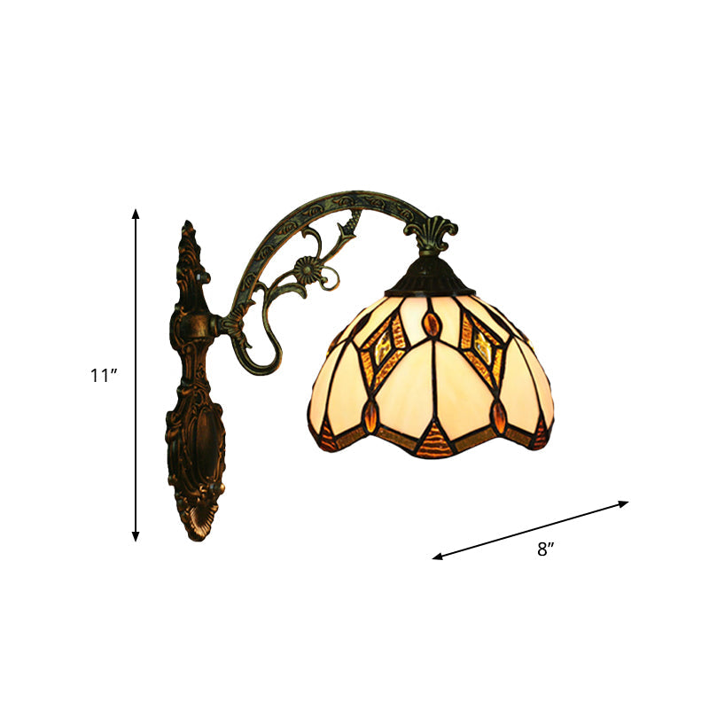 Sikunuo | Wave-Edge Bowl Wall Lamp 1-Light Tiffany Glass Crafts Wall Mount Light Fixture in Bronze