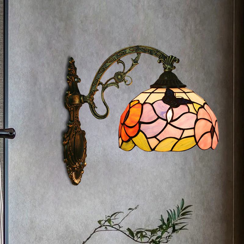 Sikunuo | Single Butterfly and Peony Wall Floor Lamp Tiffany Bronze Stained Glass Wall Mount Lamp