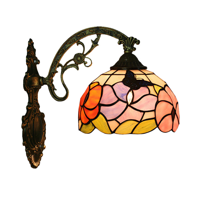 Sikunuo | Single Butterfly and Peony Wall Floor Lamp Tiffany Bronze Stained Glass Wall Mount Lamp