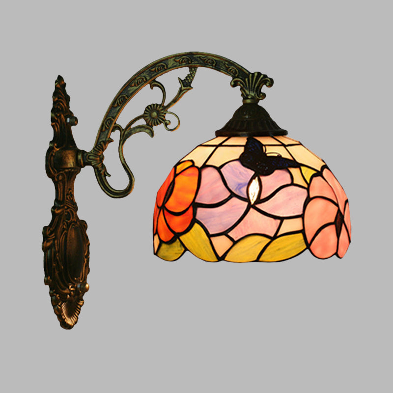 Sikunuo | Single Butterfly and Peony Wall Floor Lamp Tiffany Bronze Stained Glass Wall Mount Lamp