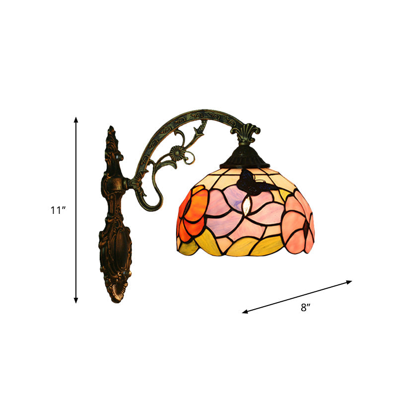 Sikunuo | Single Butterfly and Peony Wall Floor Lamp Tiffany Bronze Stained Glass Wall Mount Lamp