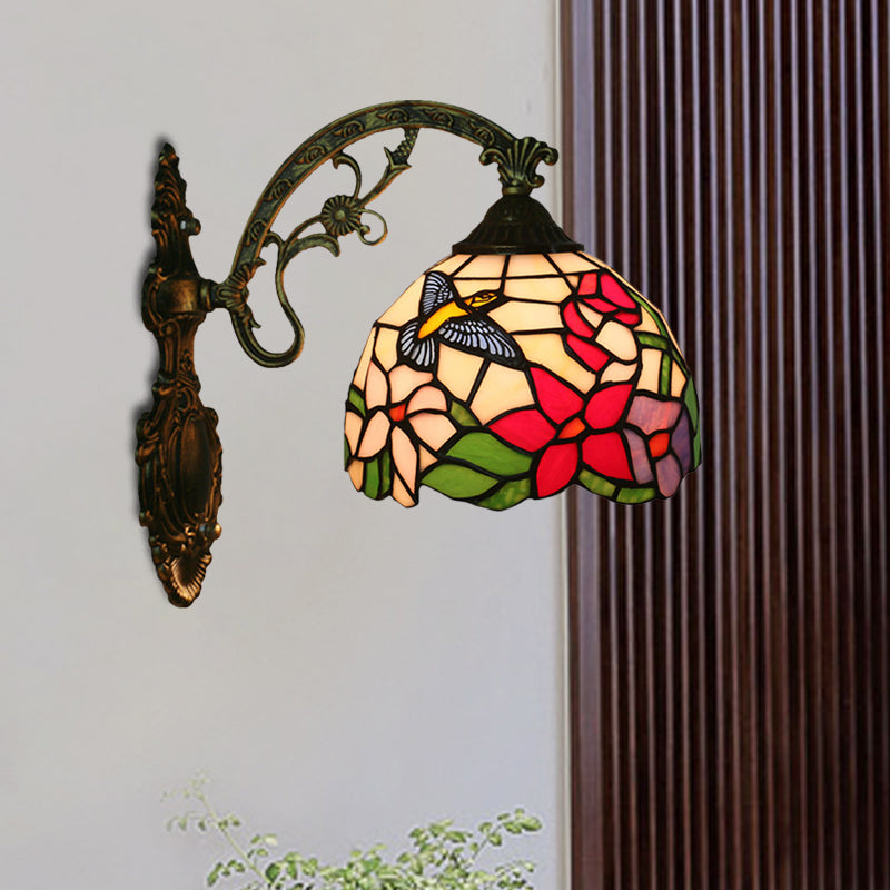 Sikunuo | Handmade glass bronze wall lighting Magpie and flowers 1 head Tiffany wall lamp fixture