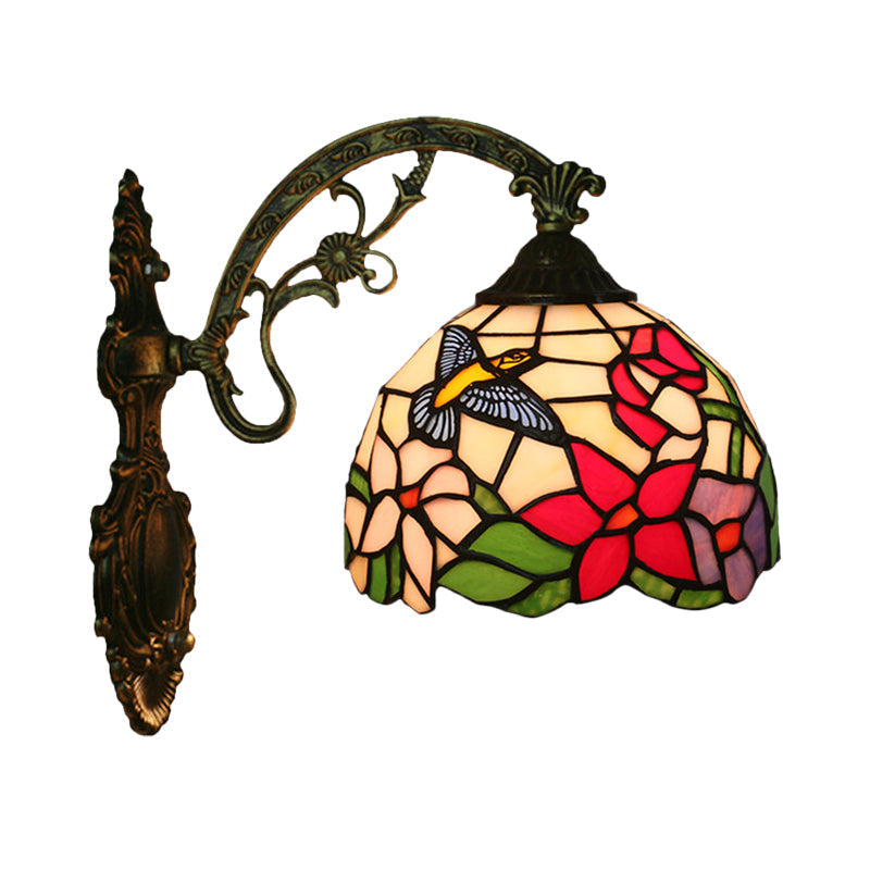 Sikunuo | Handmade glass bronze wall lighting Magpie and flowers 1 head Tiffany wall lamp fixture
