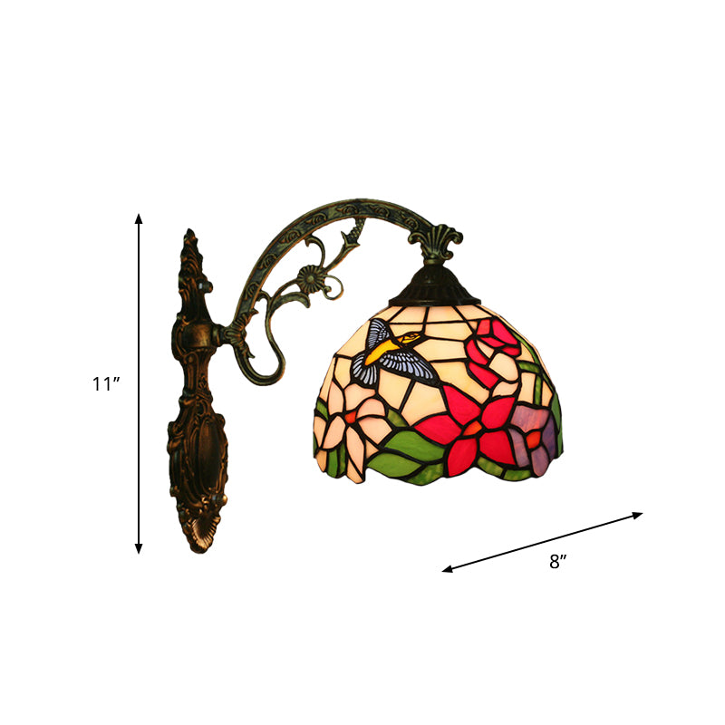Sikunuo | Handmade glass bronze wall lighting Magpie and flowers 1 head Tiffany wall lamp fixture